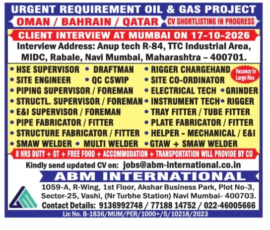 Urgent Hiring for Oman / Bahrain / Qatar at SML Jobs — original poster