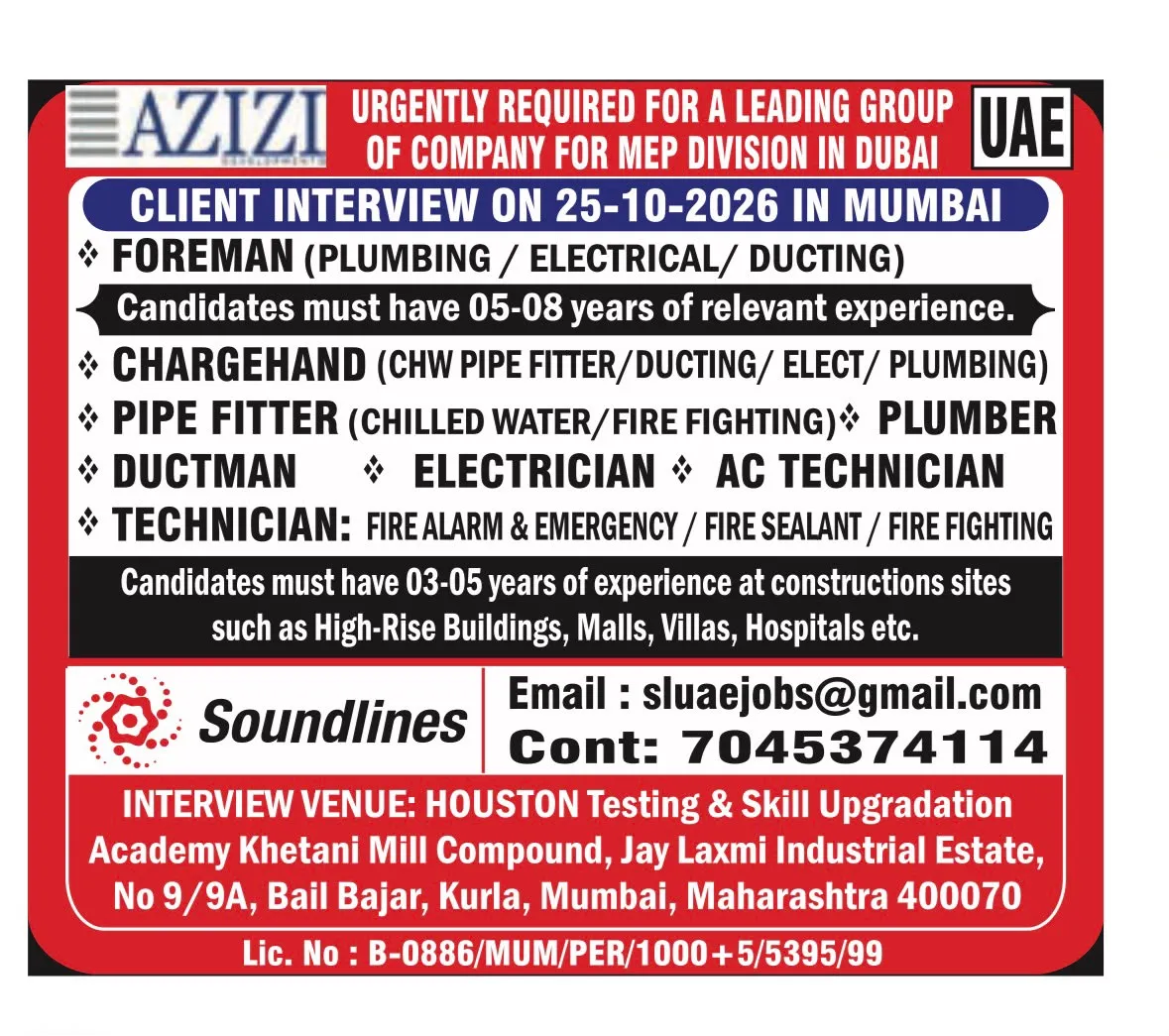 Urgent Hiring for Dubai, UAE at SML Jobs — original poster