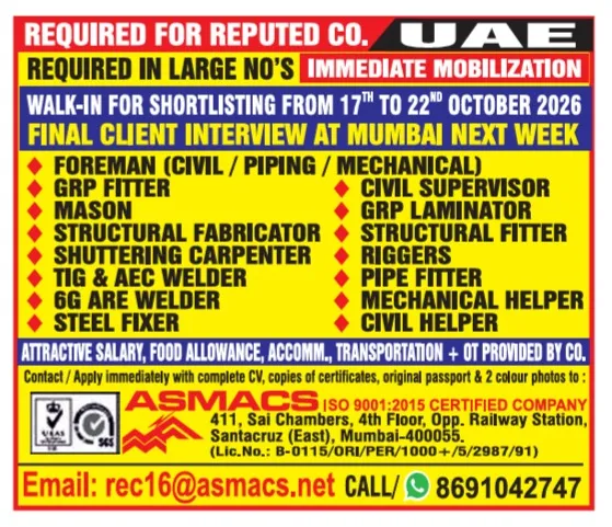 Urgent Hiring for Middle East at SML Jobs — original poster